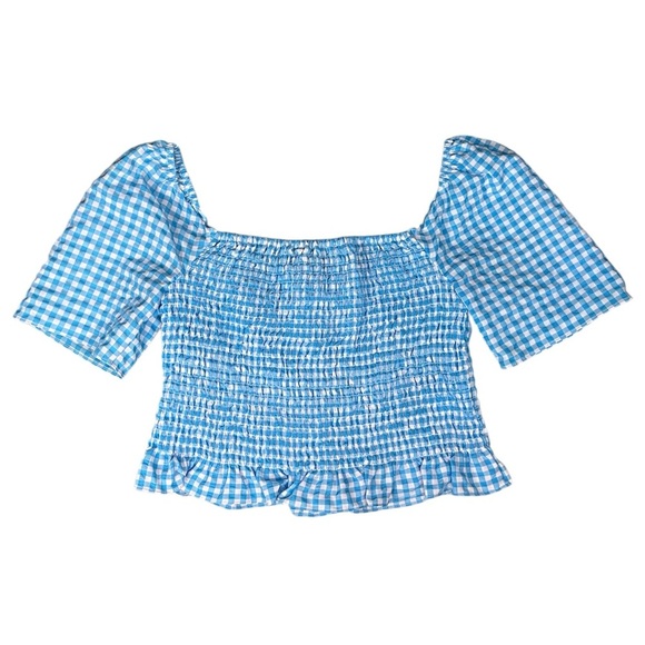 BCBGeneration Smocked Top & Pull on Mini Skirt in Blue Gingham Size M - Picture 4 of 10
